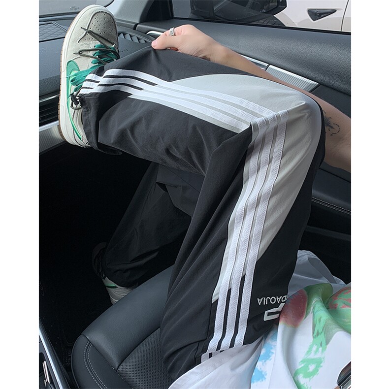特批P33无差价夏季冰丝薄款三条杠拖地裤潮牌抽绳阔腿长裤男K1436,男装休闲裤,电商A001-1