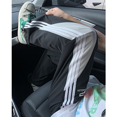 特批P33无差价夏季冰丝薄款三条杠拖地裤潮牌抽绳阔腿长裤男K1436，男装休闲裤，电商A001-1