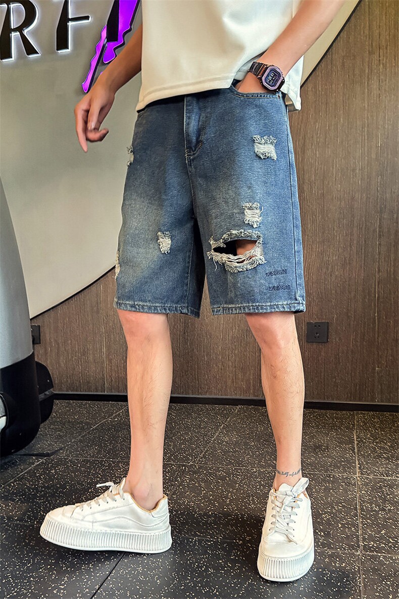 N5251-P58控78潮牌休闲宽松破洞牛仔短裤男五分裤2025新款时尚夏,男装牛仔裤,星座102A（原电商D309-1）