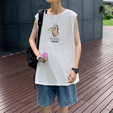 ！港风2023夏季无袖背心男加肥加大码宽松短袖T恤男BX230-P20，男装背心/马甲，电商B371