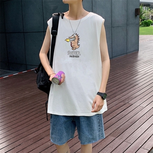 ！港风2023夏季无袖背心男加肥加大码宽松短袖T恤男BX230-P20图片