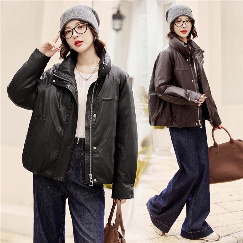 2025年新款90白鸭绒休闲皮衣款羽绒服女，女装羽绒服，阳光伊恋