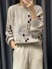 35%羊绒衫秋冬季新款舒适时尚百搭女式休闲套头绣花，女装羊绒衫，隆秋羊绒