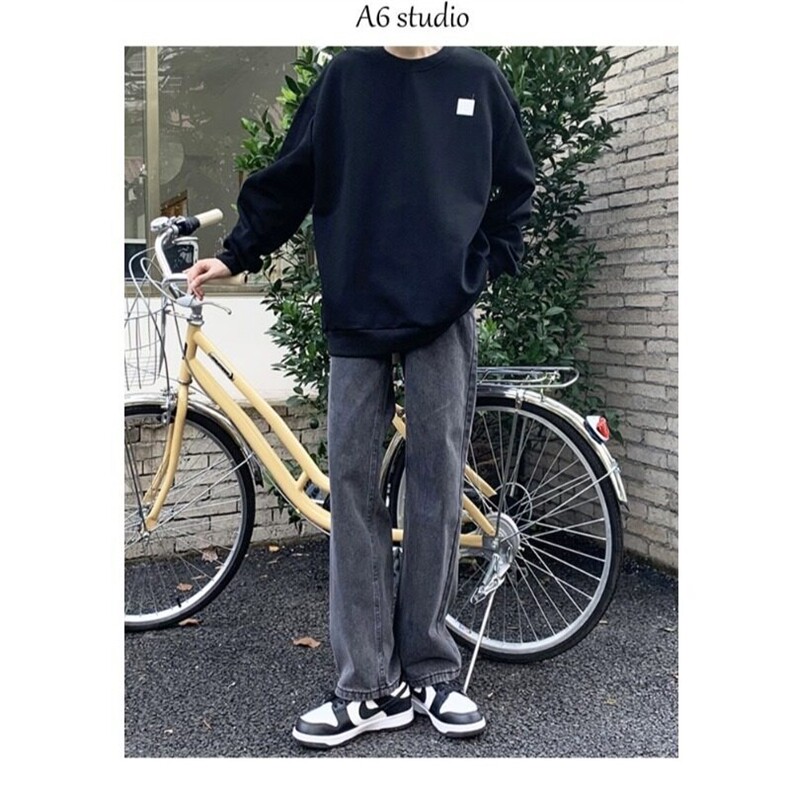 烟灰色牛仔裤男直筒宽松坠感长裤春秋高级感潮牌痞帅复古休闲裤子图片