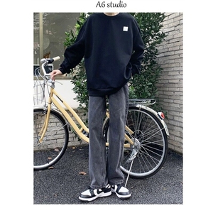 烟灰色牛仔裤男直筒宽松坠感长裤春秋高级感潮牌痞帅复古休闲裤子图片