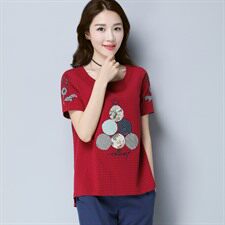 2021年夏季短袖宽松常规圆领甜美T恤时尚气质简约优雅韩版百搭街头，女装T恤，丽影随形