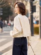 2026早春新款中式绣花短款拉链外套休闲时尚气质款上衣米白女装，女装短外套，梦懿尔