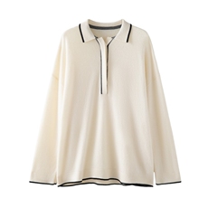 2025秋冬百搭时尚简约拼色polo领针织衫，女装针织衫/毛衣，木淼羊绒