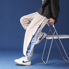 K3135/P55冬季中性风呢料排扣毛呢休闲裤男女潮束脚大码直筒裤子，女装休闲裤，电商A141