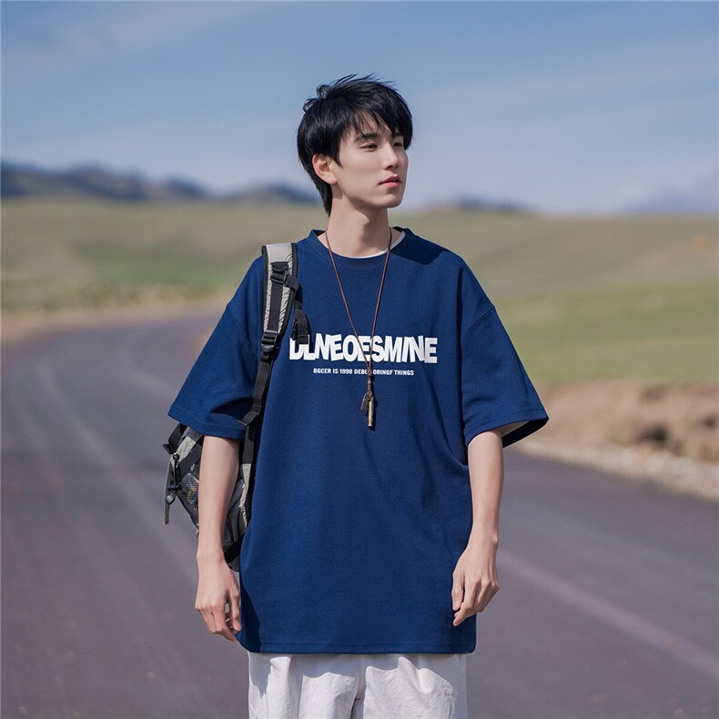 2025港风外景重磅纯棉宽松圆领短袖T恤T1178P25控38,男装T恤,电商A247