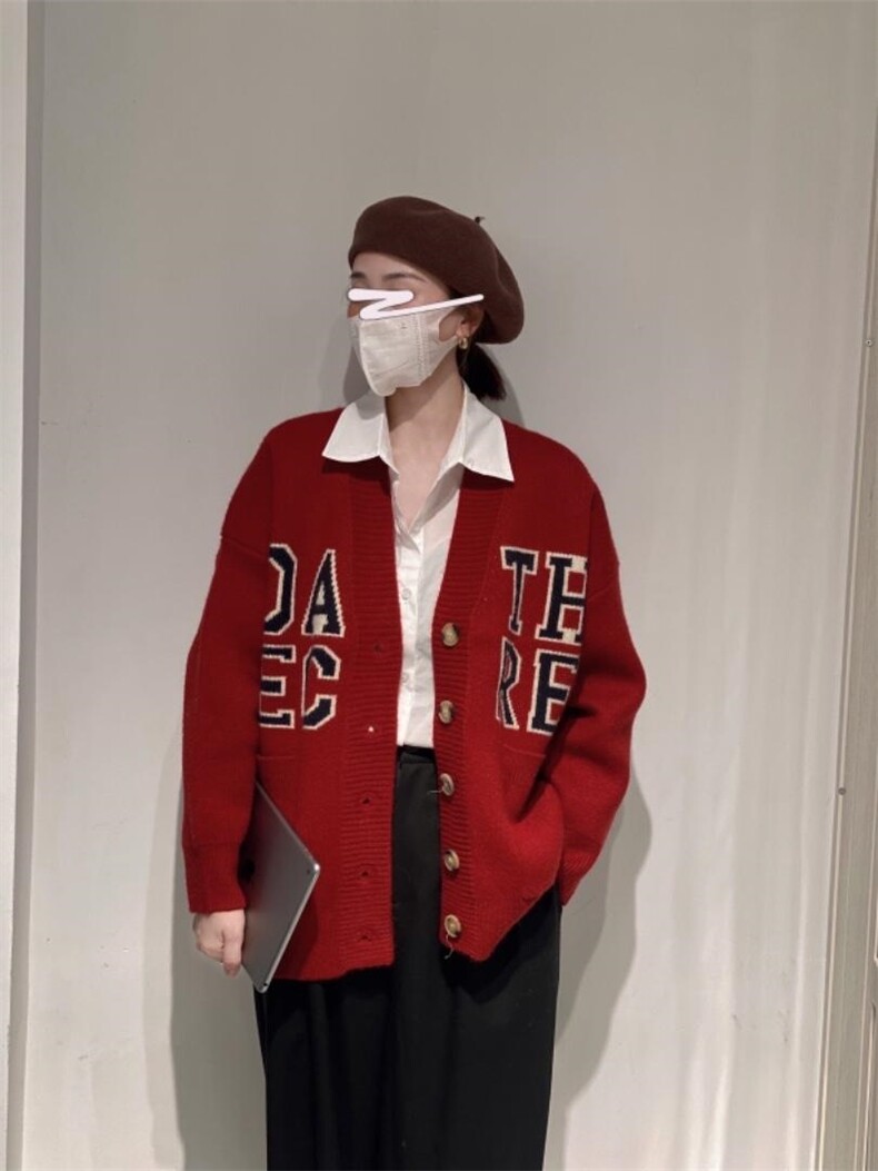 字母开衫外套，其它，驿谷