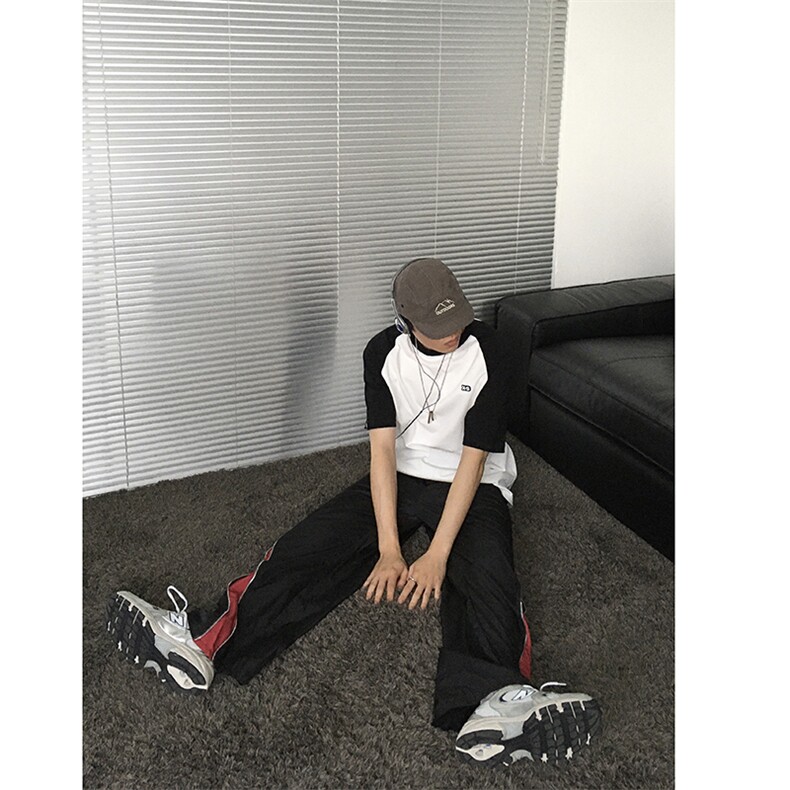 B221美式ins高街小众拼接宽松休闲登山裤冲锋裤LK23110-P65控88,男装休闲裤,电商B221