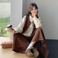 美拉德学院风设计感马甲阔腿裙裤衬衫套装三件套女2025早秋季穿搭，女装套装/套裙，浙宝217