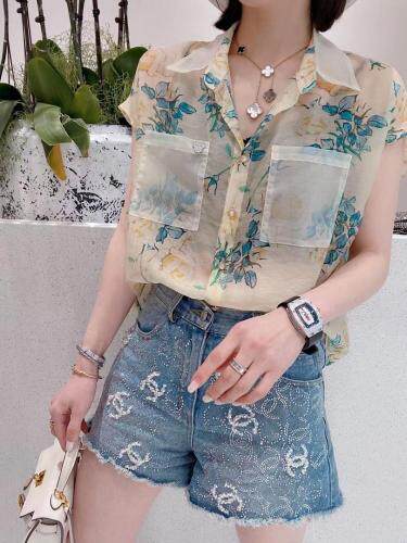 无袖花衬衣，女装，艾嫚伊