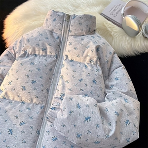 数据款！短款加厚棉服冬季碎花面料情侣立领棉衣 CM98902-P78特图片