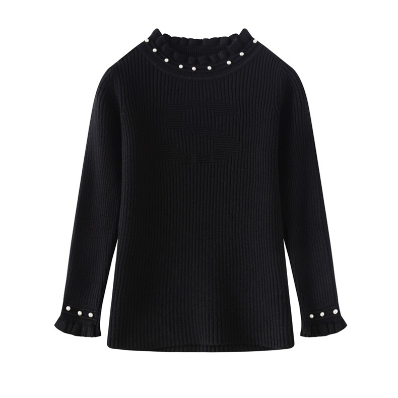 时尚女童珍珠装饰针织衫长袖打底衫宝宝毛衣秋冬季新款洋气上衣，童装儿童针织衫，伊美侕
