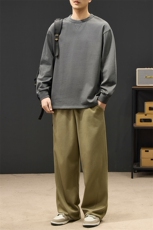 领口绣花装饰260重磅纯棉水洗长袖T恤卫衣2503，男装T恤，电商A161