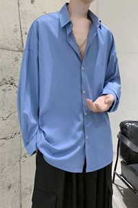 现货港风宽松冰丝长袖衬衫男KD137-P40图片