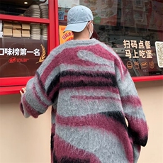 美式潮撞色条纹慵懒风男冬季宽松新款马海毛针织毛衣MZ053-P48，男装针织衫/毛衣，星座412-3
