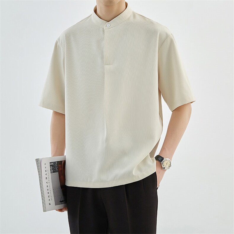 抖音夏季男士七分袖纯色冰丝衬衫男宽松衬衣A236-0855-P55图片