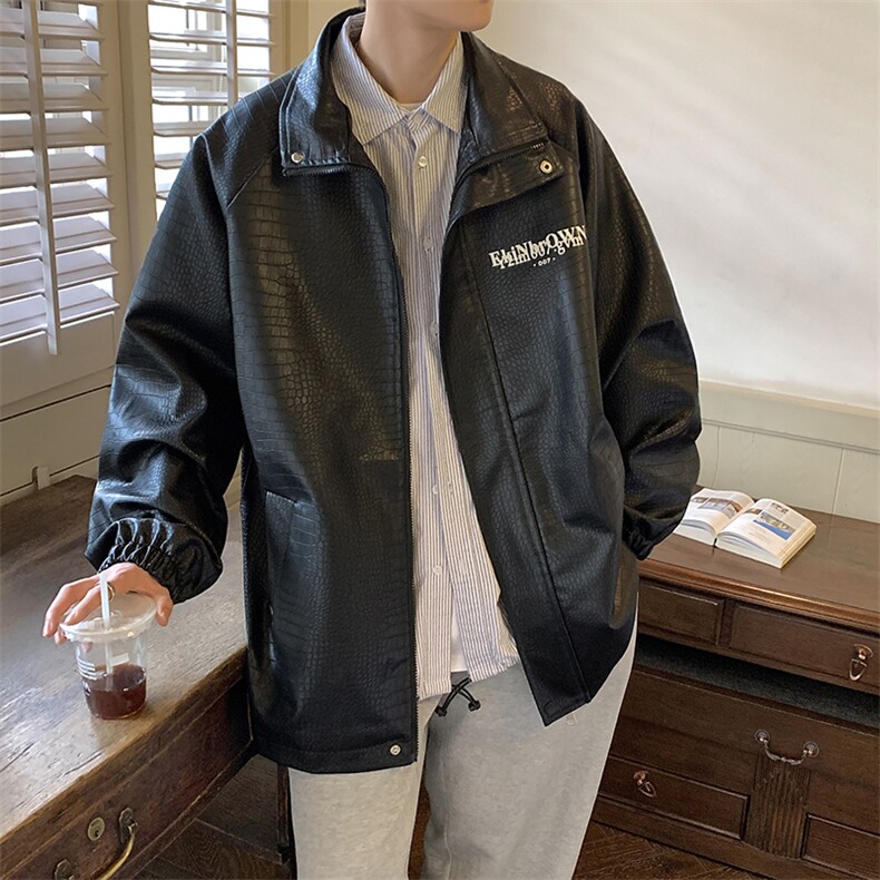 1港风休闲鳄鱼纹皮潮流大码M-5XL夹克男成分PUJK7570P85控128，男装夹克，星座226-2