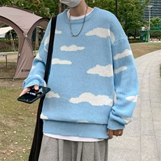 复古慵懒毛衣秋冬季ins潮牌云朵情侣装宽松针织衫男女MY689-P43，男装针织衫/毛衣，星座1008-2