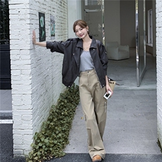 短款夹克新潮棕色长袖2025秋上衣机车服Pu皮外套女高级感显瘦外套，女装短外套，意芙