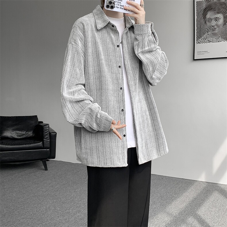 8XL-M人字纹小香风衬衫男生春秋衬衣宽松慵懒垂感外套CS29008P45,男装衬衫,电商B312