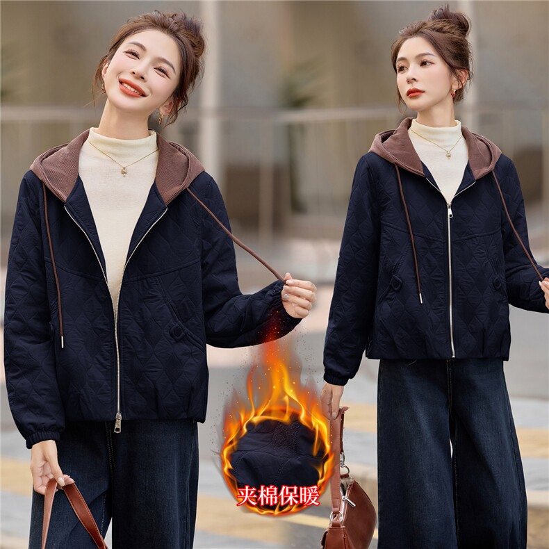 短款连帽棉衣女2025冬季新款时尚减龄棉服休闲宽松夹棉外套,女装棉衣/棉服,余墨