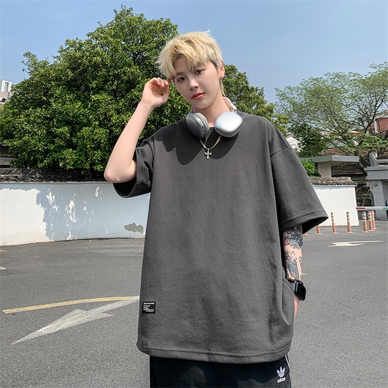 网红港风大码复古纯棉圆领短袖T恤男潮流XZ213-T072-P55控78,男装T恤,星座213