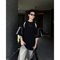8XL-M美式小众高级感拼接短袖T恤男夏简约百搭宽松纯棉上衣DX336，男装T恤，电商D206-1