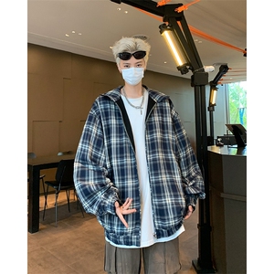 双面穿格子夹克男士韩版潮流棒球服宽松2024秋冬ins外套W5966-P72图片