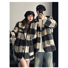 JY440-P76中长款秋冬高级感超好看的格子毛呢外套网图，女装短外套，星座1501-3
