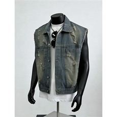 春夏水洗磨毛边短款牛仔马甲男无袖宽松潮流帅气坎肩上衣JK8942，男装背心/马甲，星座208-5