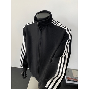 F241013-P55三条杠短款卫衣外套春秋棒球服秋季初秋运动早秋穿搭,初秋穿搭推荐女图片