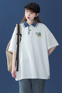 中性港风夏季新款撞色POLO衫透气短袖T恤女 PL6105 P35控48图片