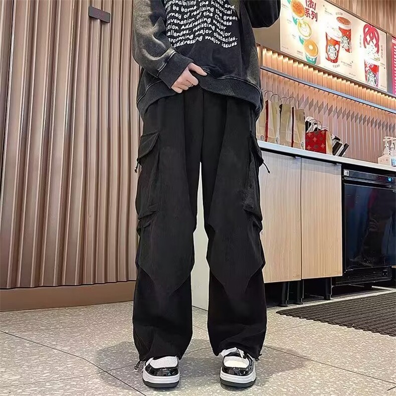 现货灯芯绒工装裤子男秋冬季潮牌宽松保暖休闲裤美式复古直筒长裤图片
