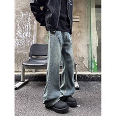 美式百搭浅色牛仔裤男直筒宽松阔腿垂感显瘦水洗长裤子季新款1117，男装休闲裤，星座506