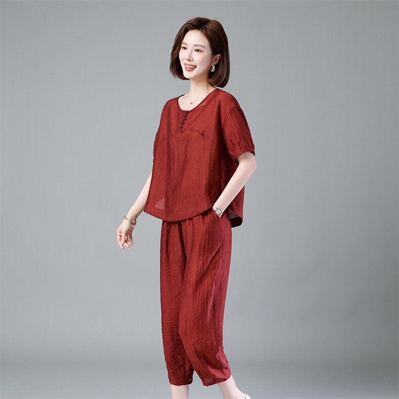 现货2024夏季新款小众下摆圆角设计百搭时尚简约套装两件套,女装套装/套裙,深水步