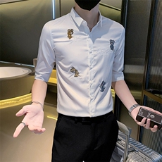2023男夏装新款男刺绣轻奢中袖衬衫社会小伙风，男装衬衫，电商B216（原B302）