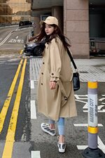 现货秋季新款2色！双排扣系带风衣外套207-8653-P125控178，女装风衣，卡莱