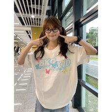 H0867-P35印花+订标+订蝴蝶辅料220克休闲短袖T恤男女同款，女装T恤，星座617A-2