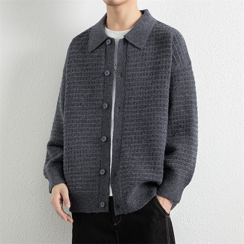 25877-特P68秋季时尚翻领毛衣开衫男针织衫纯色简约宽松打底衫，男装针织衫/毛衣，电商D310B