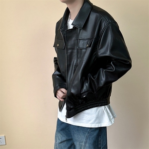 现货短款机车皮衣外套男宽松休闲痞帅皮夹克A351-AP2468-P105图片