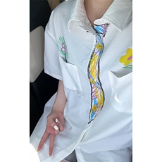 特批P28无差价夏季趣味蜡笔创意涂鸦领带宽松百搭短袖衬衫CD5510，男装衬衫，电商A001