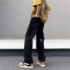 美式高街牛仔裤男韩版潮印花五角星2026夏季新款ins长裤RK211-P43，男装牛仔裤，星座412