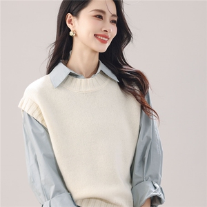 2025年秋季加厚休闲马甲时尚百搭通勤，女装羊毛衫，万禾羊绒