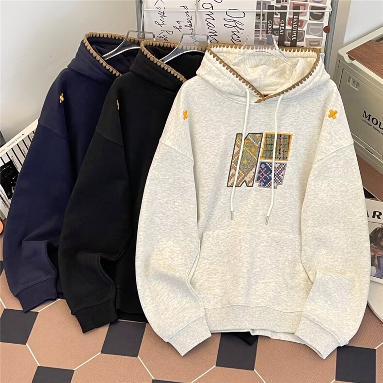 港风秋款男连帽卫衣十字架毛巾刺绣夹克WY8052P60,男装夹克,星座1013-1