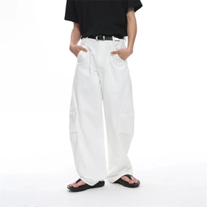 美式弯刀工装裤男春秋cleanfit拖地宽松休闲阔腿牛仔裤LQ455-P55图片