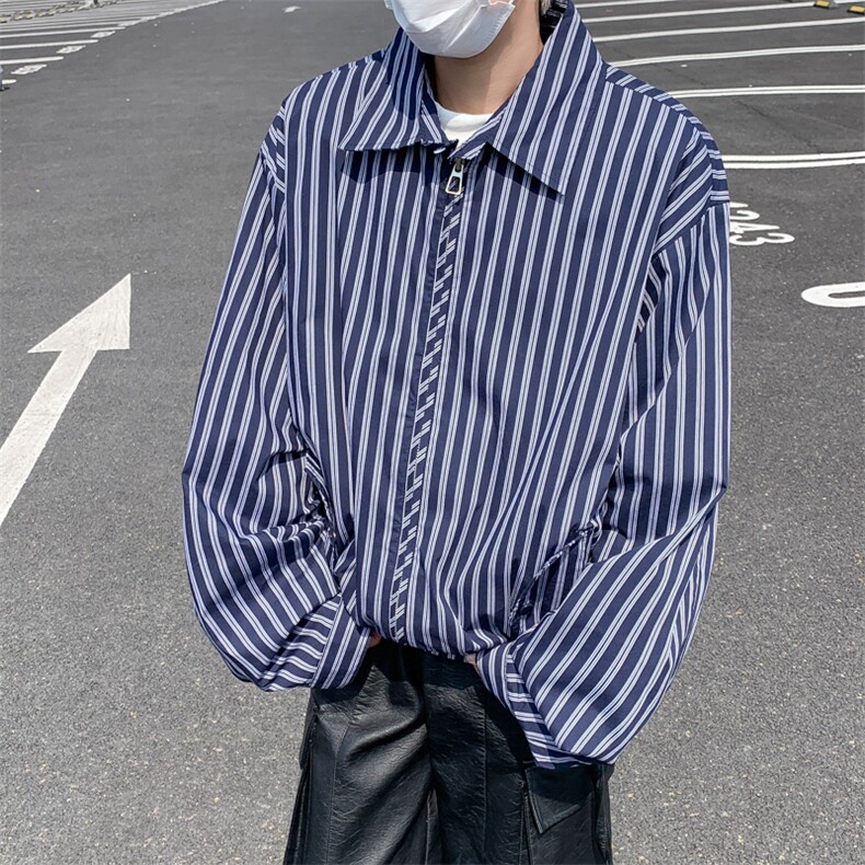 条纹衬衫外套男2024春季新款日系复古潮牌宽松上衣现货W8144-P62,男装衬衫,星座512-4
